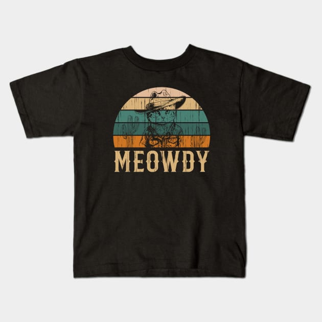 Meowdy Fun Cowboy Cat Lover Country Meme Kids T-Shirt by Foxxy Merch